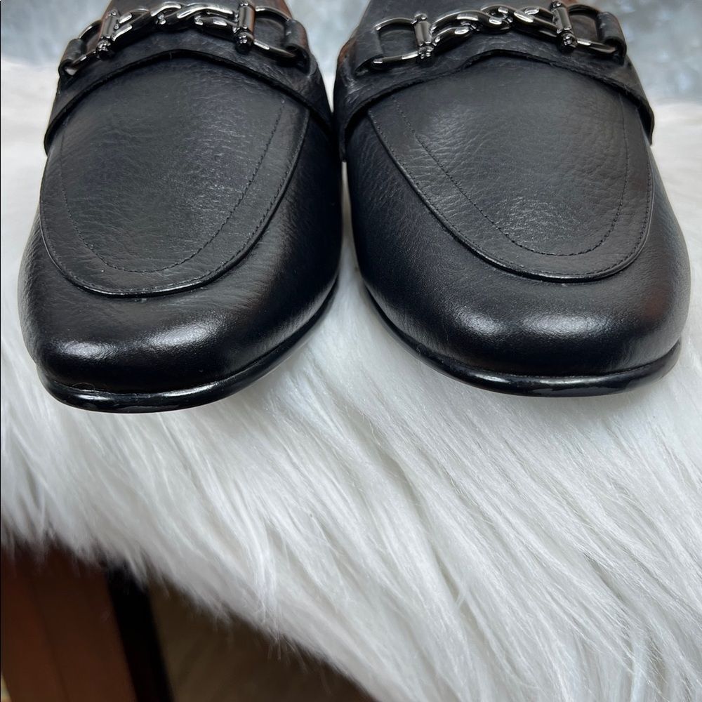 Frankie4 podiatrist recommended Black Leather Backless Chain Loafers - Picture 4 of 8